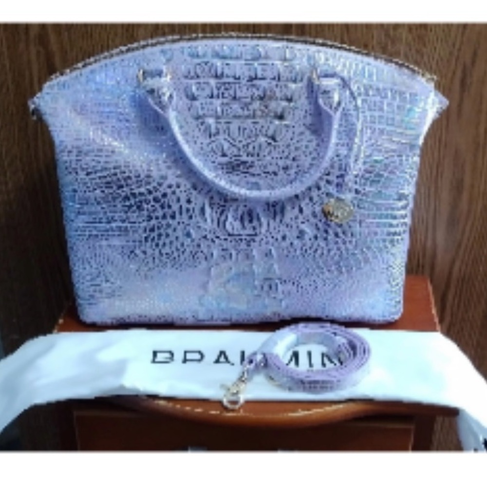 Brahmin Purple and Pink Tote Bag with Textured Design